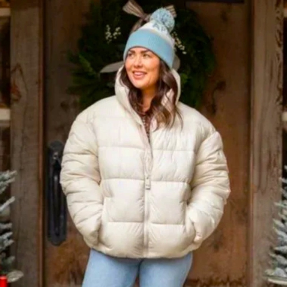 NOIZE Sz L Avalon Puffer Jacket Coat in Oatmeal Vegan NEW WITH TAG